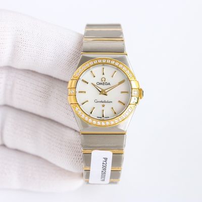 Omega Constellation 27MM Cal1376 Quartz Movement Stainless Steel Lady Gold Bezel Watch